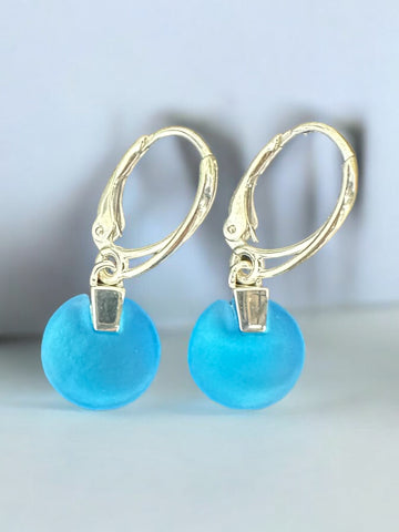 Round Medium Blue Glass Earrings