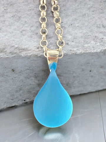 Blue Teardrop Glass Necklace