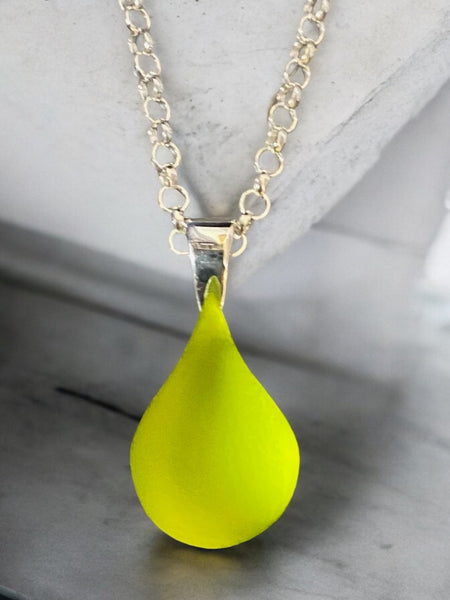 Chartreuse Teardrop Glass Necklace