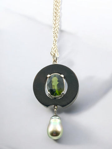 Oval Tourmaline Tahitian Pearl Pendant