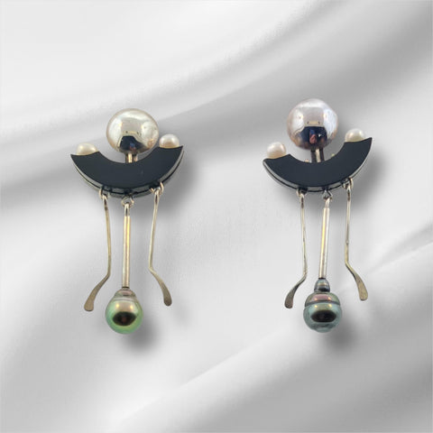 Grenadilla  Black Pearl Sterling Silver Earrings