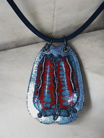 Enamel Blue, Red Foldformed Copper Necklace