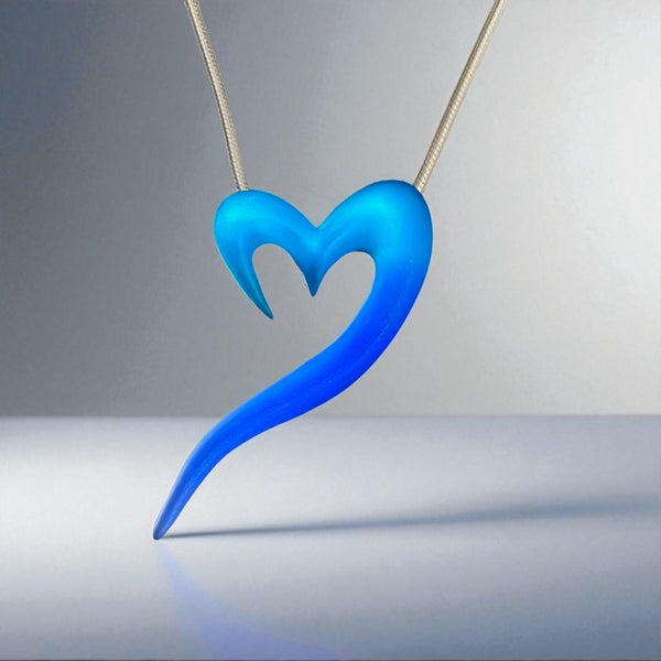 Open Heart Glass Pendant with Two Blues