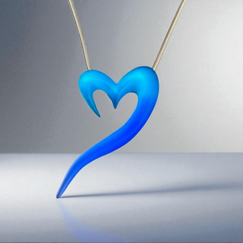 Cobalt/ Medium Blue Open Heart Glass Necklace