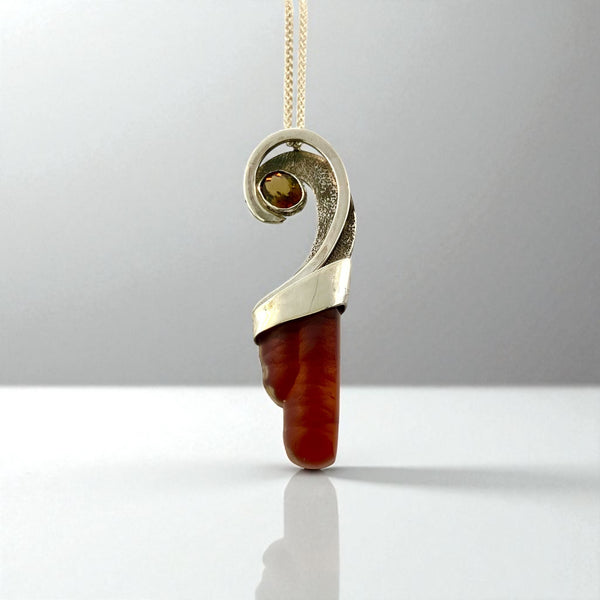 Petrified Bamboo and Tourmaline Pendant