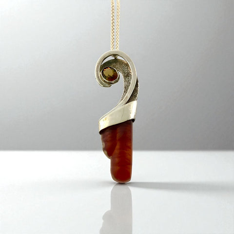 Petrified Bamboo and Tourmaline Pendant