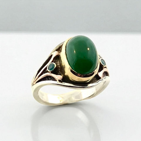 Chalcedony and Paraiba Tourmaline Ring in Sterling, 14K yellow and rose gold