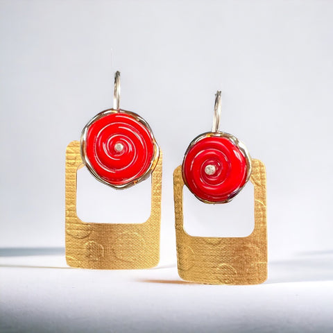 Golden Dangles with Red Lamp Work Glass