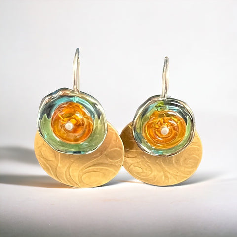 Circle Deco Dangles with Green and Orange Glass