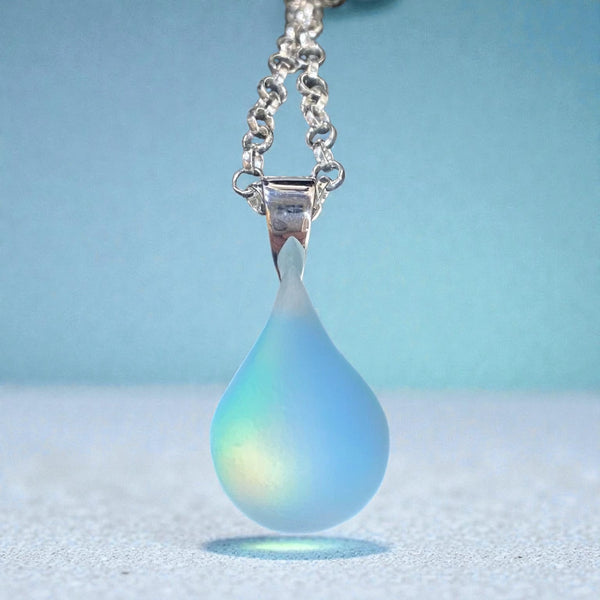Blue Opal Teardrop Glass Pendant