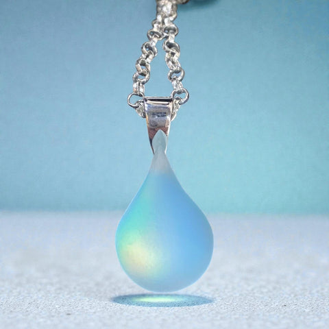 Blue Opal Teardrop Glass Pendant