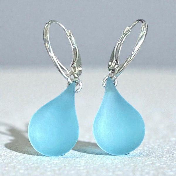 Ice Blue Glass Teardrop Earrings