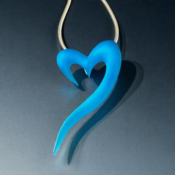 Open Heart Glass Pendant - Medium Blue