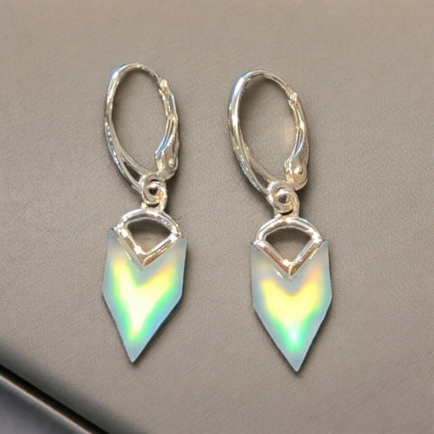 Chevron glass earrings opalescent like iridescent sea glass