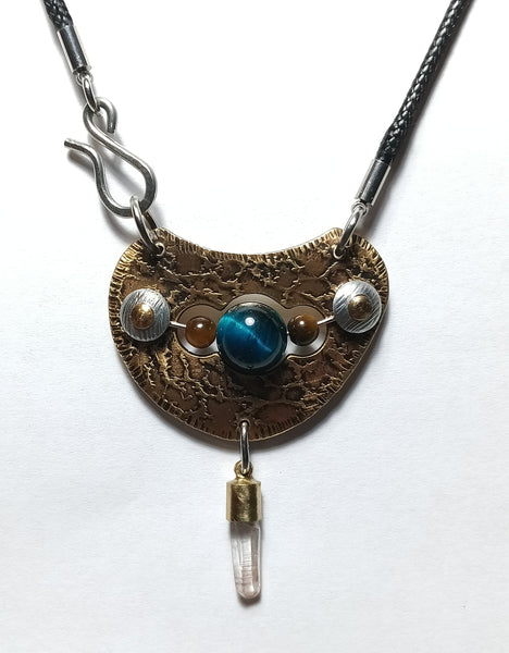 Blue & Yellow Tiger Eye, Crystal and Bronze Necklace