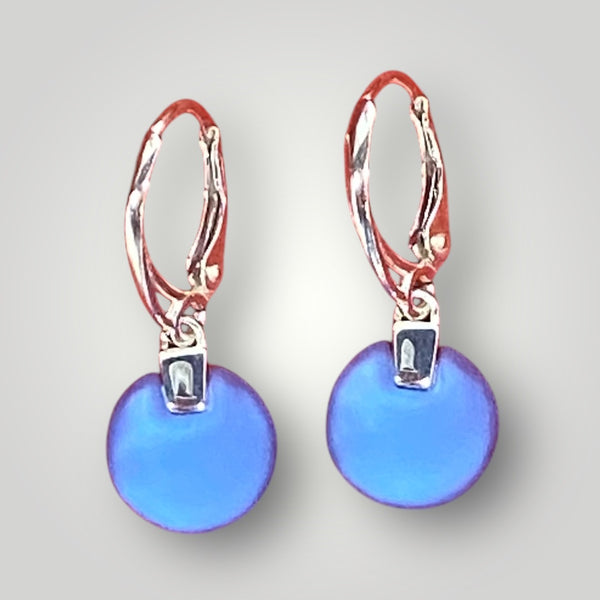 Cobalt Button Glass Earrings