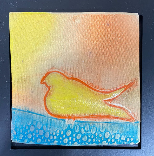yellow bird with orange outline ceramic tile
