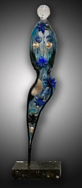 Lady in Blue: Cast Glass Art Sculpture #2