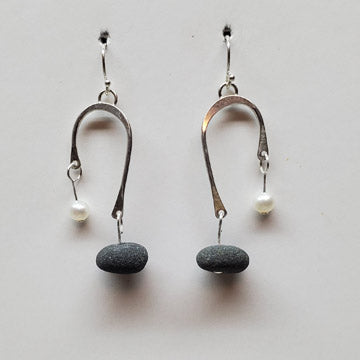 Simple Sterling Basalt Earrings with Pearls