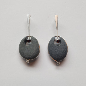 Sterling Basalt Earrings with Garnets