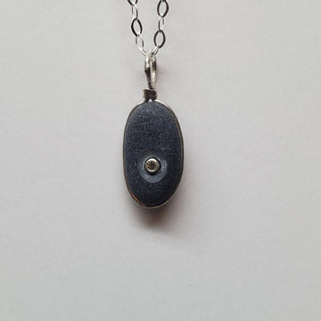 Basalt Sterling Pendant with White Sapphire