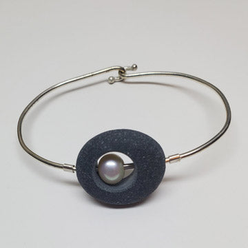 Basalt Sterling Bracelet with Pearls