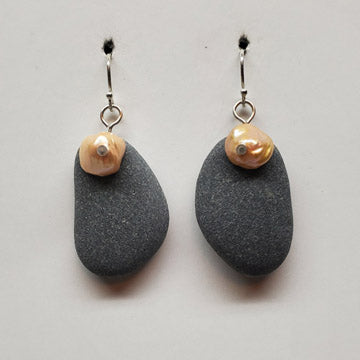 Sterling Basalt Earrings with Pearls