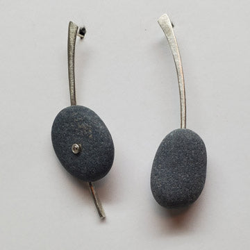 Asymmetrical Basalt Stone Earrings with White Sapphire