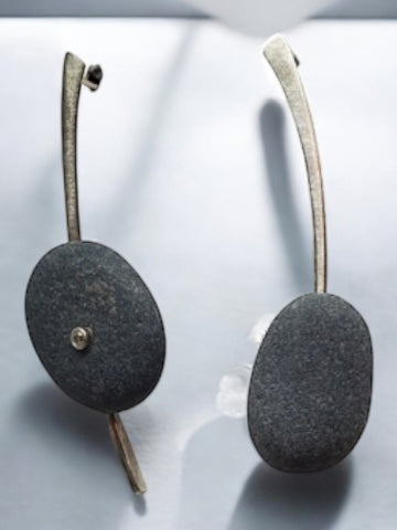Asymmetrical Basalt Stone Earrings with White Sapphire