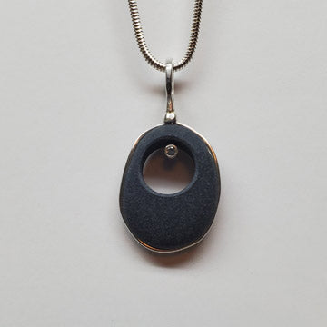 Basalt Sterling Pendant with White Sapphire on Snake Chain