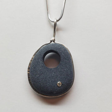 Sterling Basalt,White Sapphire Necklace