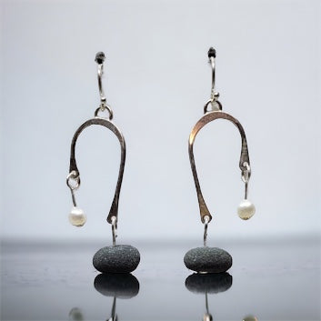 Fun Basalt Hook Earrings with Pearls