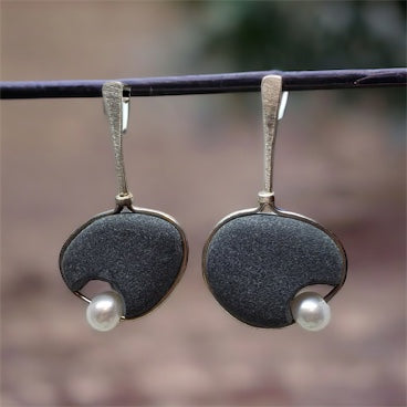 Basalt Double Pearl Sterling Earrings