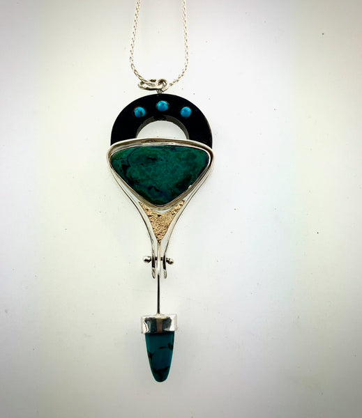 Chrysacola Pendant with Turquoise & Gold