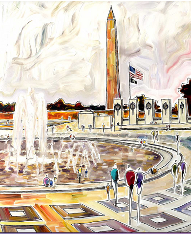acrylic painting of the Washington DC monument, as see through the eyes of artist, Patricia Kluwe Derderian