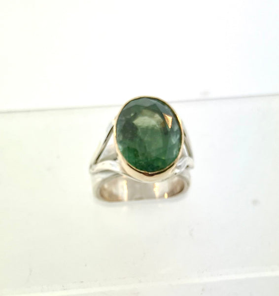Green Tourmaline Ring with 14k Gold Accents