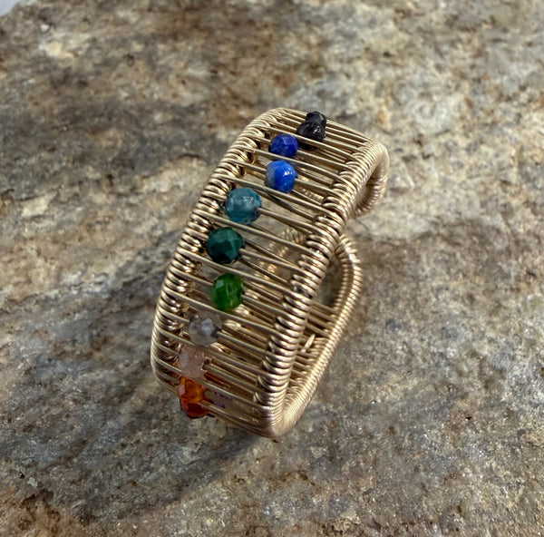 Gold Filled Ring with Rainbow Faceted Stones