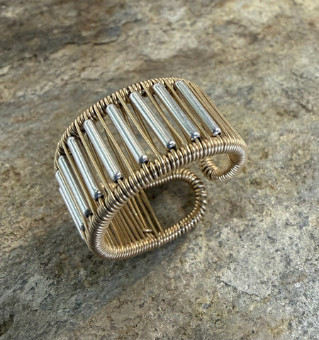 Gold Filled Wire Ring with Long Silver Tubes