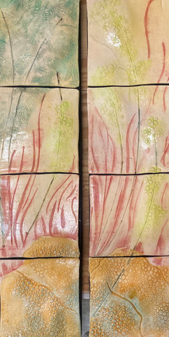 grass, stone, greenery hand made tile