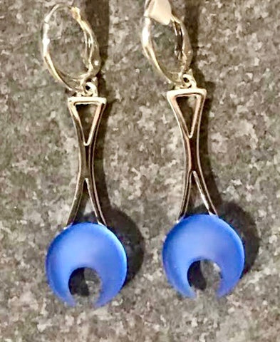 Cobalt Crescent Glass Earrings