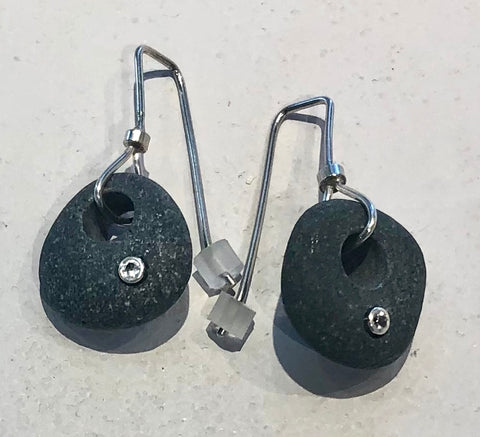 basalt earrings with topaz and sterling silver