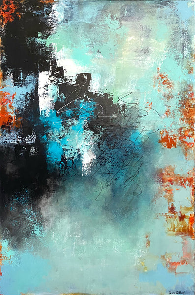 abstract modern art painting with teal, turquoise