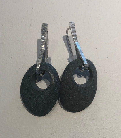 simple basalt earrings with hand hammered silver hooks. beautiful and affordable
