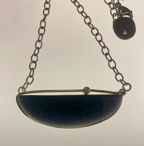 Sophisticated Double-sided Basalt Boat Pendant