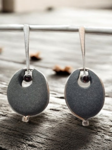 Sterling Basalt Earrings with White Sapphires