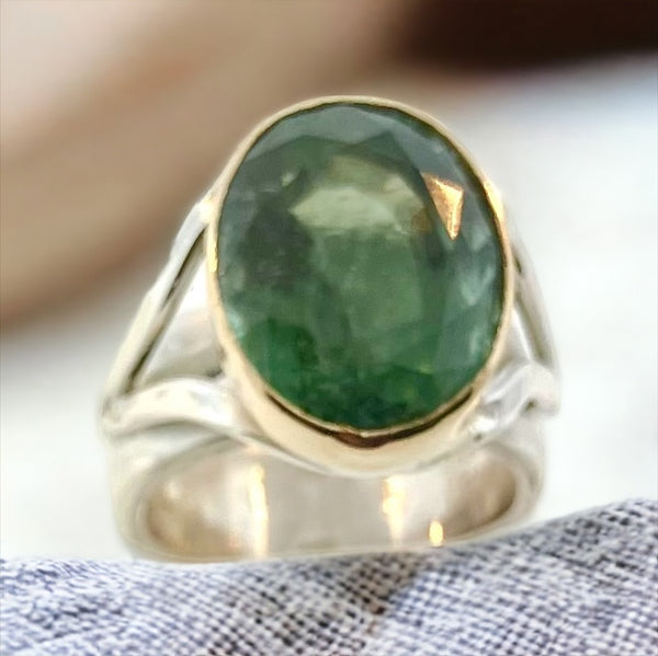 Green Tourmaline Ring with 14k Gold Accents