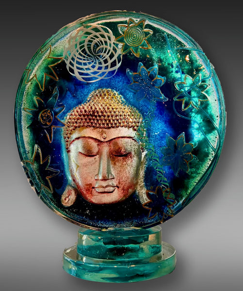 Glass Blue Buddha Disk