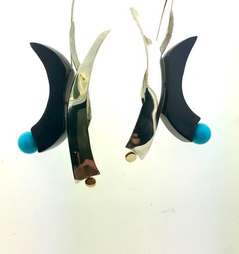 Turquoise & Silver Grenadilla Earrings