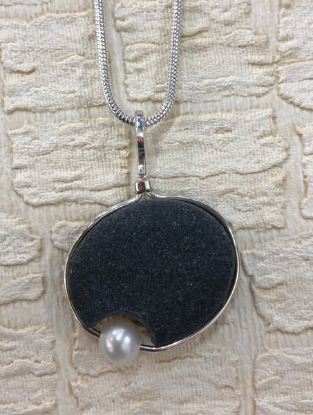 Basalt Necklace with Pearl
